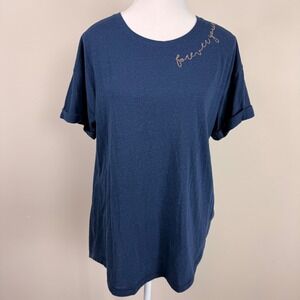 Saturday Sunday Anthropologie Navy Blue‎ "Forever Yours" Embroidered Tee Medium